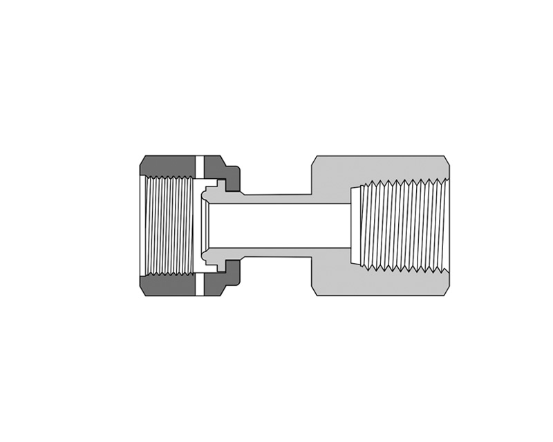 316 SS, FITOK FR Series Metal Gasket Face Seal Fitting, FR Welded Gland to Female NPT, 1/4&quot; FR x 1/4 Female NPT, 1.77&quot;(45.0mm) Long