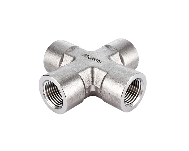 316 SS, FITOK 6 Series Pipe Fitting, Female Cross, 1/4 Female NPT