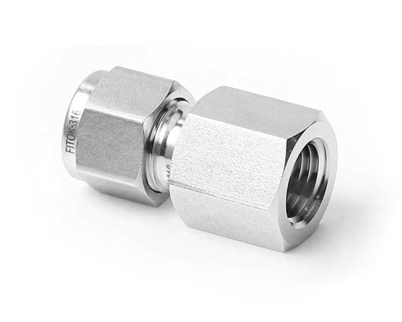 316 SS, FITOK 6 Series Tube Fitting, Female Connector, 6mm O.D. × 1/4 Female NPT