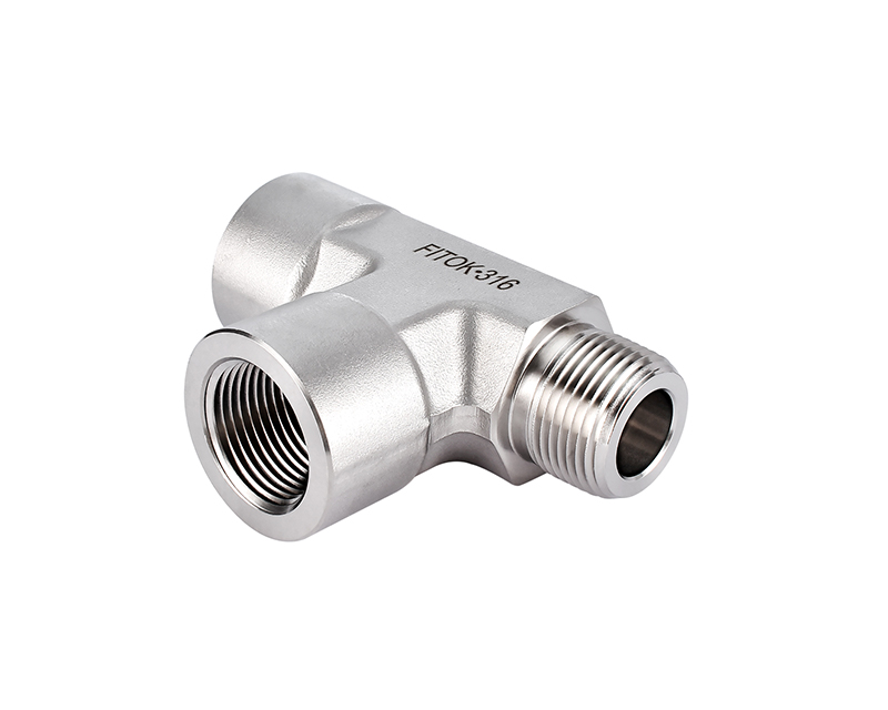 316 SS, FITOK 6 Series Pipe Fitting, Male Street Tee, 1/4 Female NPT × 1/4 Male NPT × 1/4 Female NPT