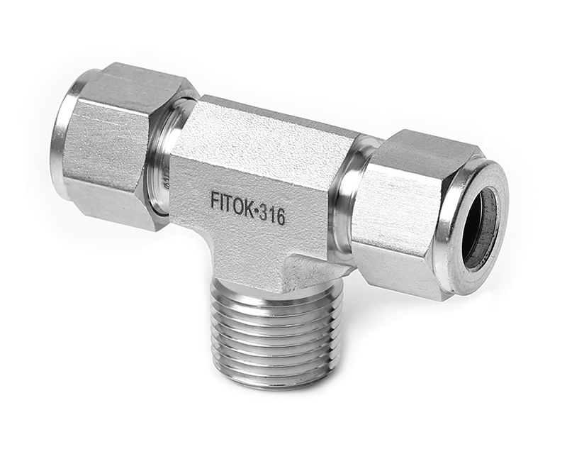 316 SS, FITOK 6 Series Tube Fitting, Male Branch Tee, 1/4&quot; O.D. × 1/4&quot; O.D. × 1/4 Male NPT