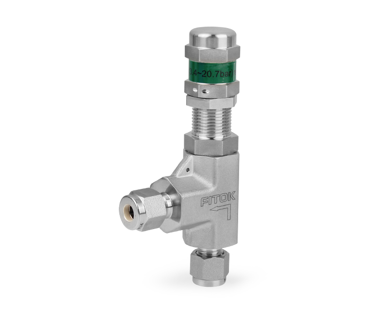 316 SS, RV Series Relief Valve, High Pressure, 1/4&quot; Tube Fitting, Fluorocarbon FKM O-ring, 6000psig(414bar), -25°F to 250°F(-4°C to 121°C), 0.14&quot; Orifice, Green Spring, Set Pressure 50 to 300psig(3.45 to 20.7bar)