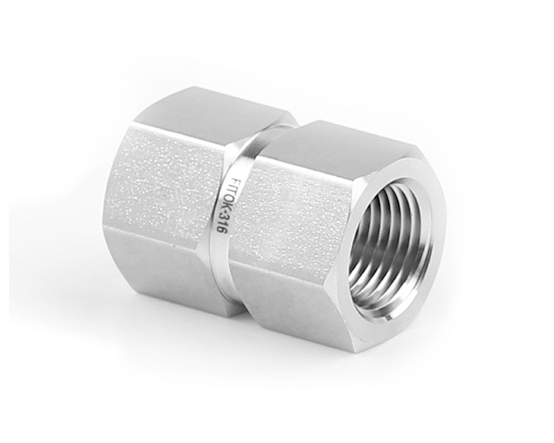 316 SS, FITOK 6 Series Pipe Fitting, Hex Coupling, 3/8 Female ISO Tapered Thread(RT) × 1/4 Female ISO Tapered Thread(RT)