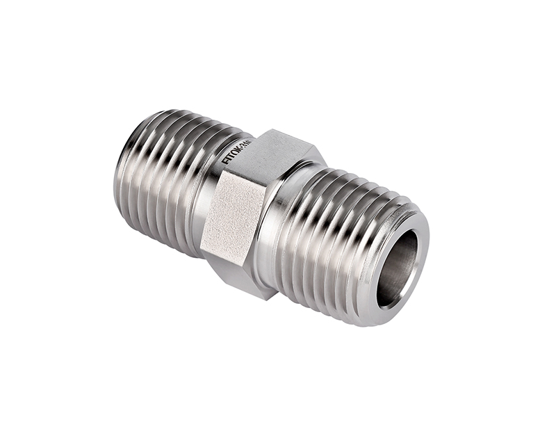 316 SS,Pipe Fitting, Hex Nipple, 1/8&quot; Male ISO Tapered Thread × 1/8&quot; Male ISO Tapered Thread