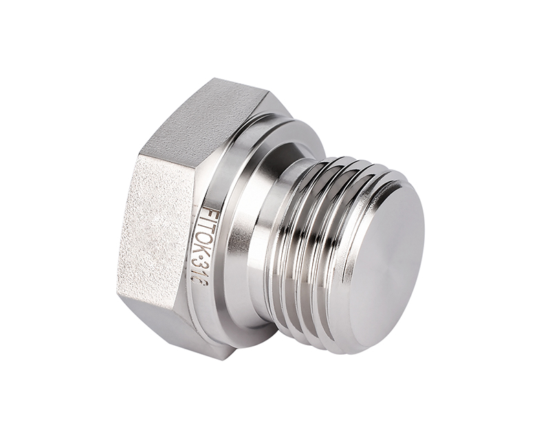 316 SS Pipe Fitting, 1/8&quot; Male ISO Parallel Thread Plug, Hex Head Type