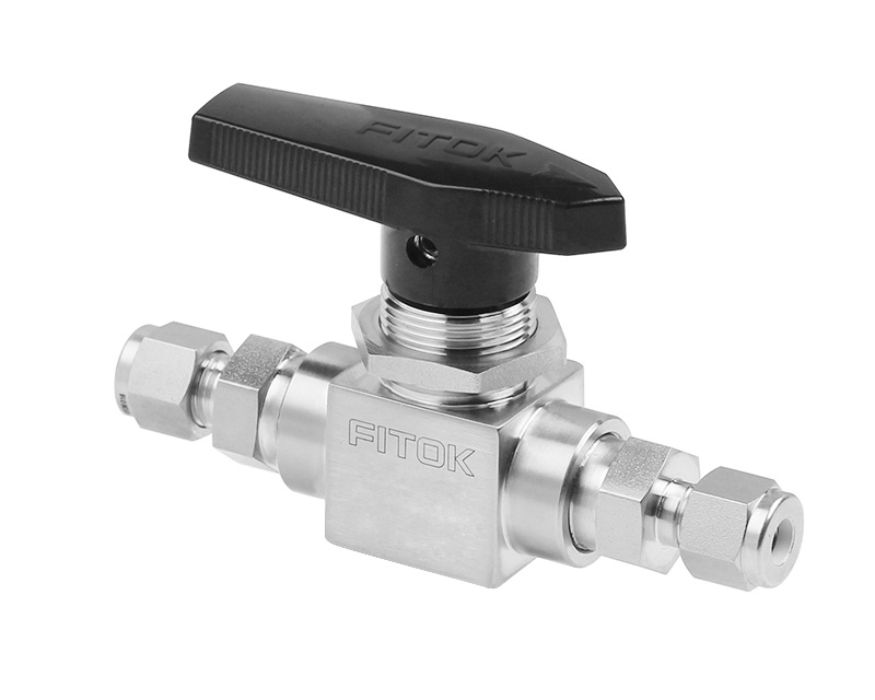 316 SS, BFH Series Ball Valve, Trunnion, PEEK Seats, 3/8&quot; Tube Fitting, 7500psig(516bar),  0°F to 450°F(-18°C to 232°C), 1.4 Cv, Straight