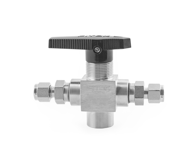 316 SS, BF Series Ball Valve, Trunnion, PTFE Seats, 8mm Tube Fitting × 8mm Tube Fitting × 1/4 Female NPT, 1500psig(103bar), 0°F to 450°F(-18°C to 232°C), 0.75 Cv, 3-way