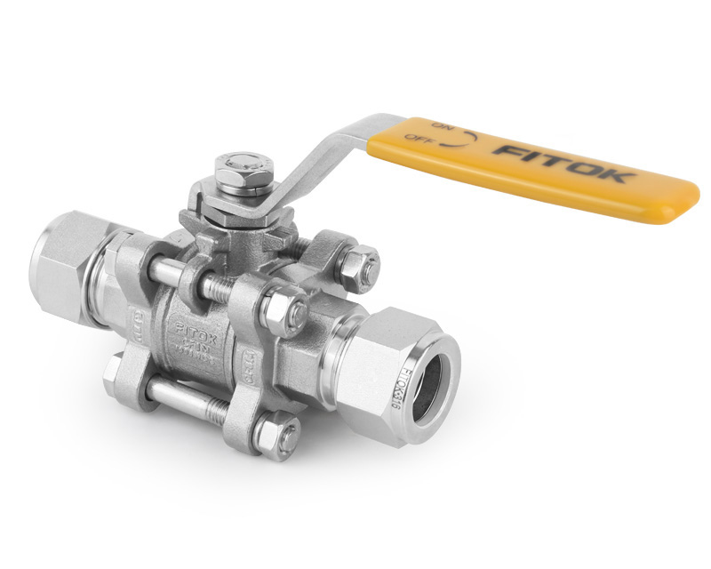 CF8M, BG Series Ball Valve, 3-piece, PTFE Seats, 10mm Tube Fitting, 0.28&quot; Orifice, Straight