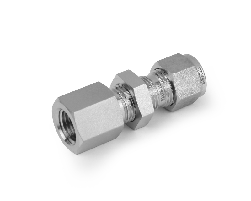 316 SS, FITOK 6 Series Tube Fitting, Bulkhead Female Connector, 12mm O.D. × 1/2 Female NPT