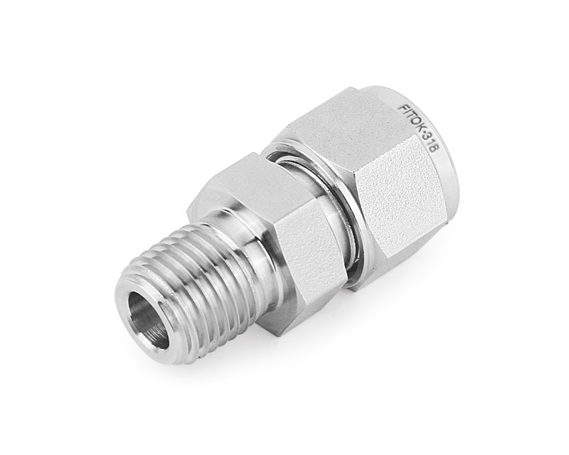 316 SS, FITOK 6 Series Tube Fitting, Male Connector, 16mm O.D. × 1/2 Male NPT