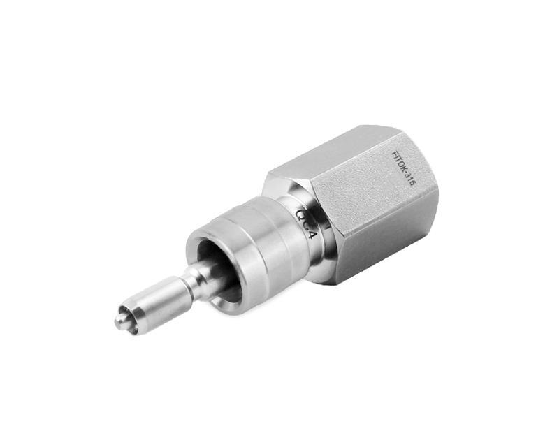 316 SS, QC6 Series Quick Connect, 1/4 Female ISO Tapered Thread, Stem without Valve Remains Open when Uncoupled, 0.8 Cv