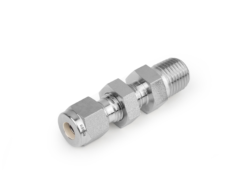 316 SS, FITOK 6 Series Tube Fitting, Bulkhead Male Connector, 1/4&quot; O.D. × 1/8 Male NPT