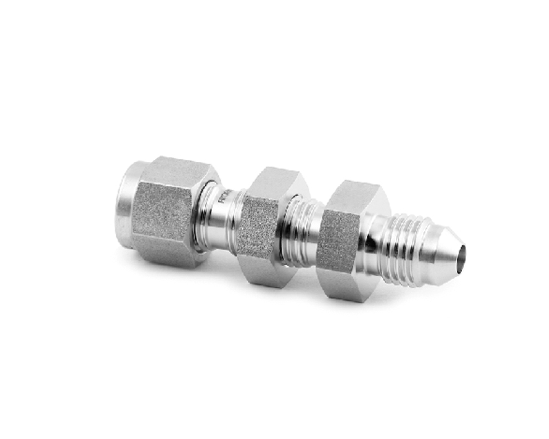316 SS, FITOK 6 Series Tube Fitting, Bulkhead Male Connector, 3/8&quot; O.D. × 1/4&quot; Male 37° Flare(AN)