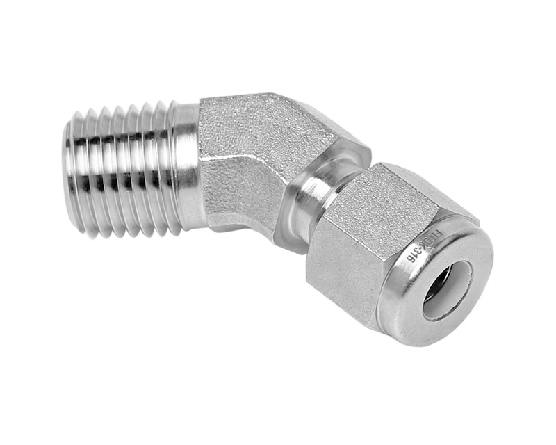 316 SS, FITOK 6 Series Tube Fitting, 45° Male Elbow, 6mm O.D. × 1/4 Male NPT
