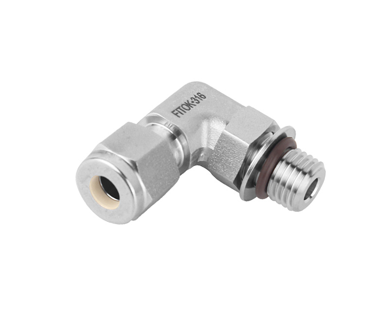 316 SS, FITOK 6 Series Tube Fitting, Positionable Male Elbow, 3/8&quot; O.D. × 9/16-18 Male SAE/MS Straight Thread(ST)