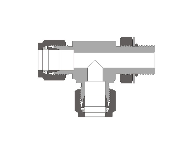 316 SS, FITOK 6 Series Tube Fitting, Positionable Male Run Tee, 3/8" O.D. × 9/16-18 Male SAE/MS Straight Thread(ST) × 3/8" O.D.