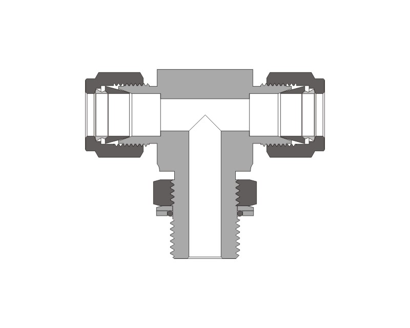 316 SS, FITOK 6 Series Tube Fitting, Positionable Male Branch Tee, 3/8" O.D. × 3/8" O.D. × 9/16-18 Male SAE/MS Straight Thread(ST)