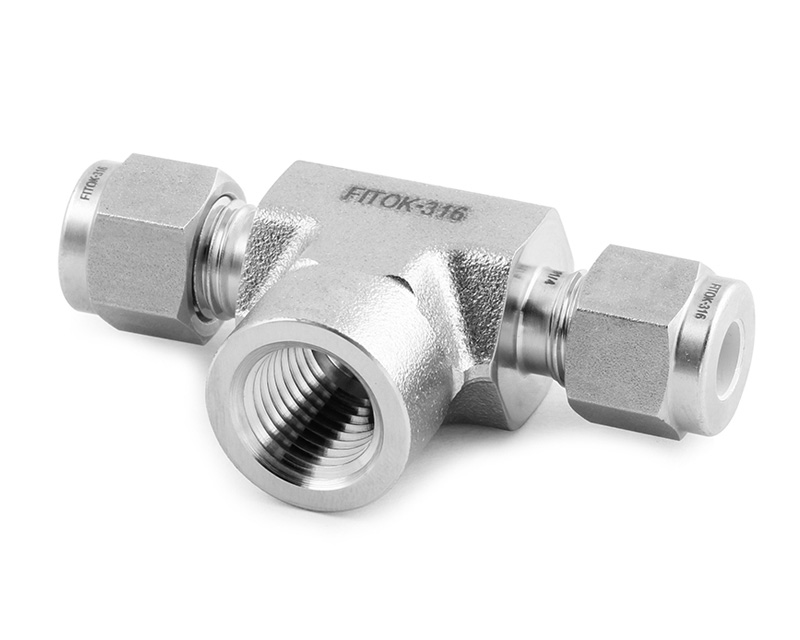 316 SS, FITOK 6 Series Tube Fitting, Female Branch Tee, 1&quot; O.D. × 1&quot; O.D. × 1 Female NPT