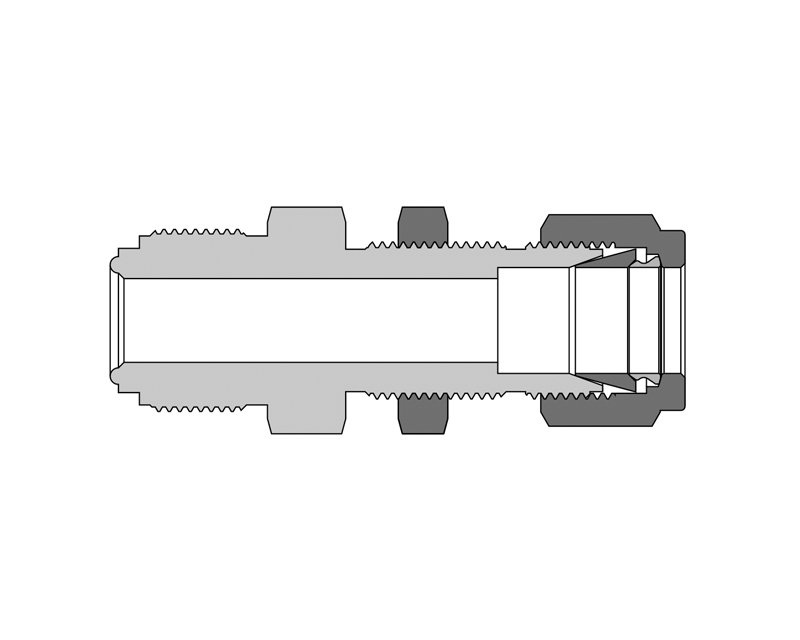 316 SS, FITOK FR Series Metal Gasket Face Seal Fitting, FR Body to Bulkhead Tube Fitting Union, 1/4" FR x 1/4", 2.25"(57.2mm) Long