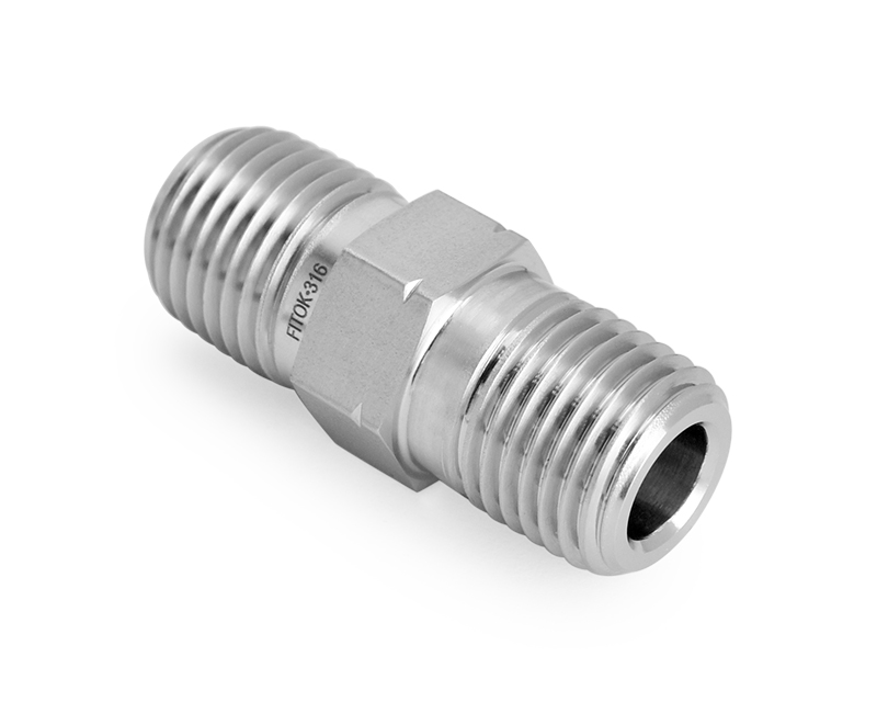 316 SS, FITOK 6 Series Pipe Fitting, Hex Nipple, 3/4 Male NPT × 3/4 Male ISO Tapered Thread(RT)