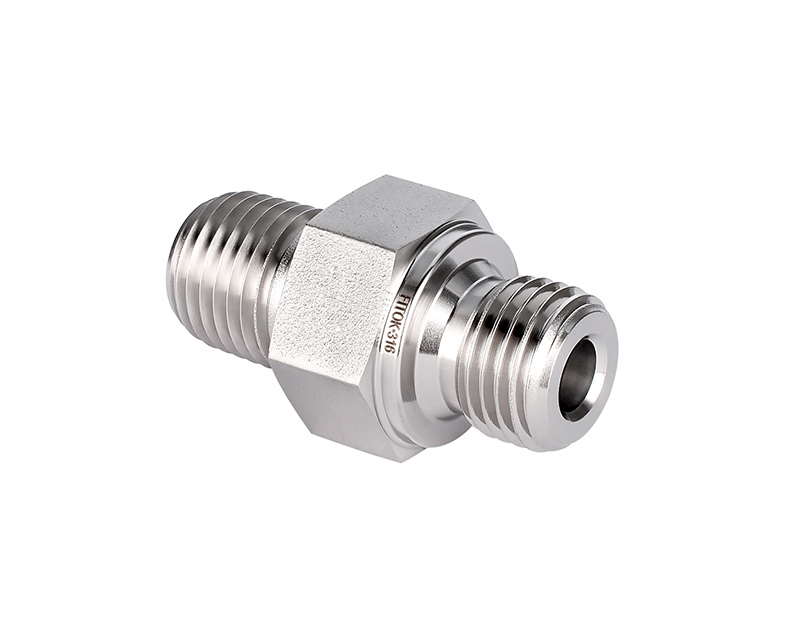 316 SS, FITOK 6 Series Pipe Fitting, Hex Nipple, 3/8 Male NPT × 3/8 Male ISO Parallel Thread(RS)