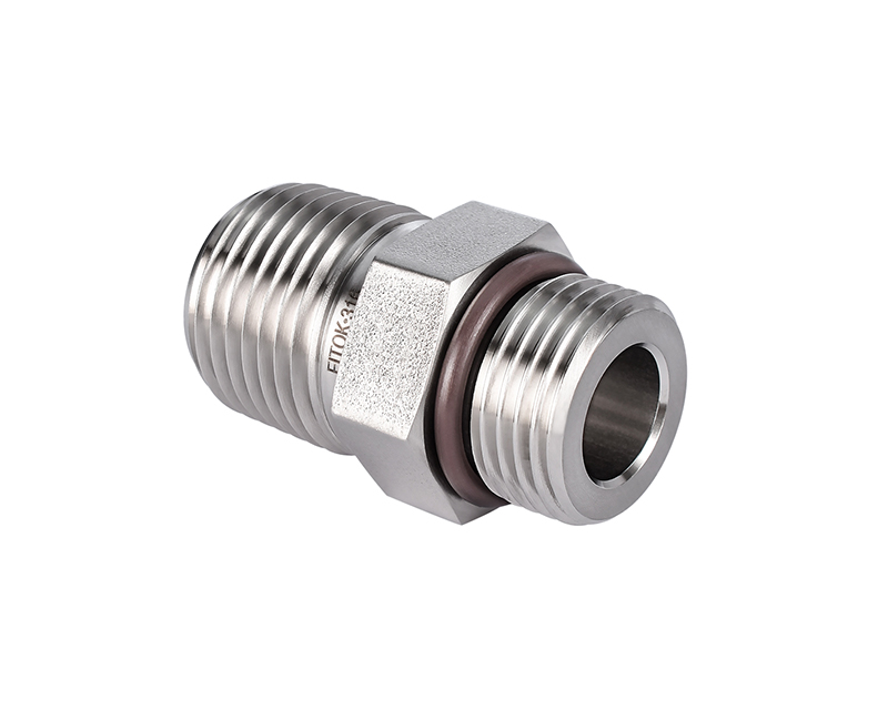 316 SS Pipe Fitting,Hex Nipple 3/8&quot; Male NPT × 9/16-18 Male SAE/MS
