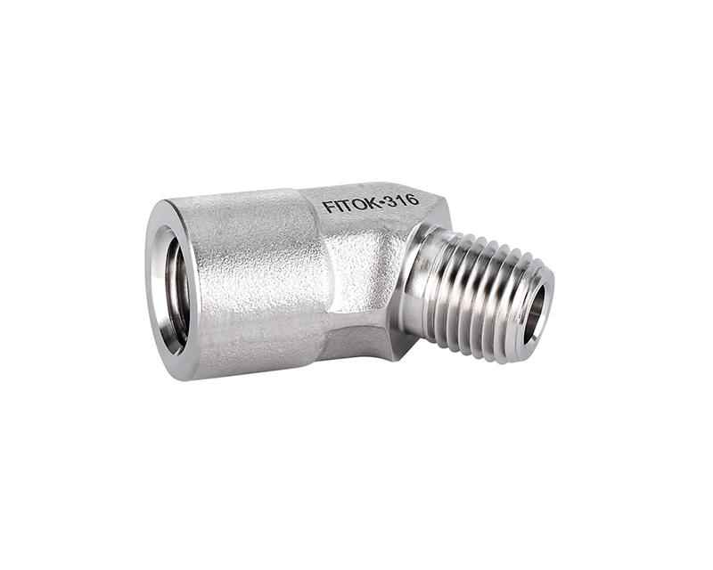 316 SS, FITOK 6 Series Pipe Fitting, 45° Street Elbow, 1/8 Female NPT × 1/8 Male NPT