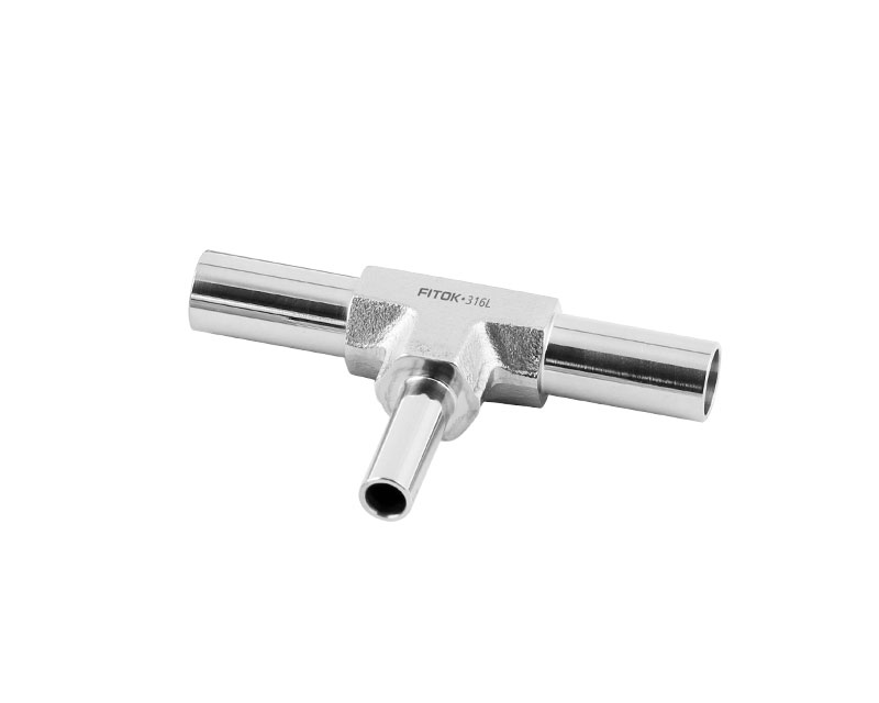 316L SS, FITOK L Series Long Arm Tube Butt Weld Fitting, Reducing Tee, 1/2" x 3/8" O.D.