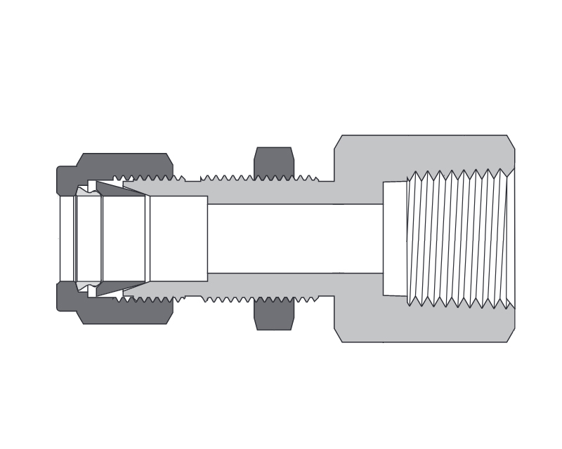 Bulkhead Female Connector, Brass, 1/2in. Tube OD, 2-Ferrule x 1/2in. (F)NPT, Bulkhead