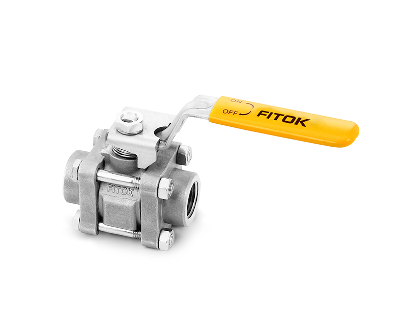 CF8M, BH Series Ball Valve, 3-piece, PTFE Seats, 3/8 Female ISO Tapered Thread, 1500psig(103bar),-20°F to 450°F(-28°C to 232°C), 0.52&quot; Orifice, Straight