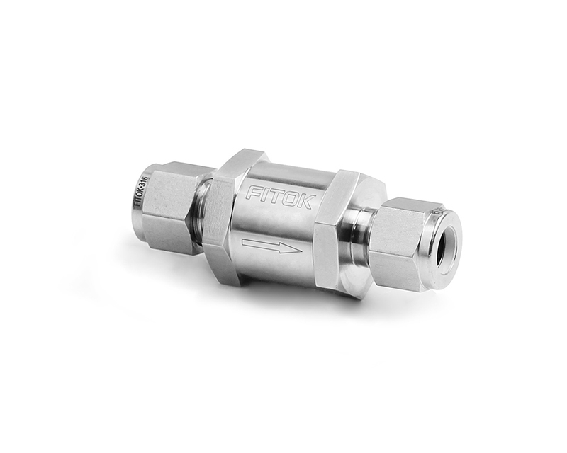 316 SS, CH Series Check Valve, 6 mm Tube Fitting, Fluorocarbon FKM O-Ring, 6000psig(414bar), -10°F to 400°F(-23°C to 204°C), Fixed Cracking Pressure 3psig(0.21bar)