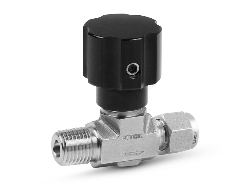 316 SS, ND Series Needle Valve, Nonrotating-stem, 1/4 Male NPT × 1/4&quot; Tube Fitting, PCTFE Stem Tip, Fluorocarbon FKM O-ring, 3000psig(207bar), -20°F to 200°F(-28°C to 93°C), 0.16&quot; Orifice