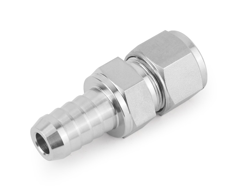 316 SS, HC Series Hose Connector, 1/8&quot; Barbed end × 1/8&quot; Tube Fitting