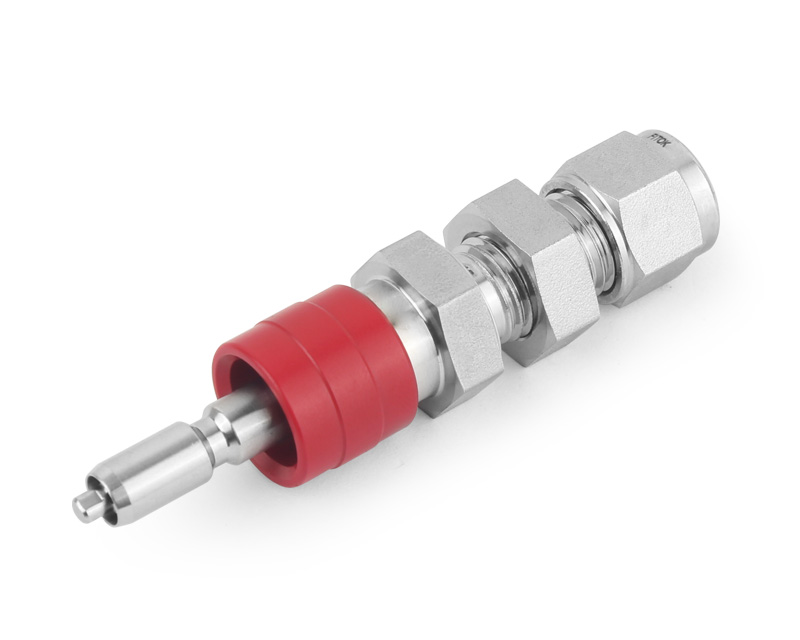 316 SS, QC8 Series Quick Connect, 12mm Bulkhead Tube Fitting, Stem with Valve Shuts off when Uncoupled, Fluorocarbon FKM O-ring, 1.5 Cv