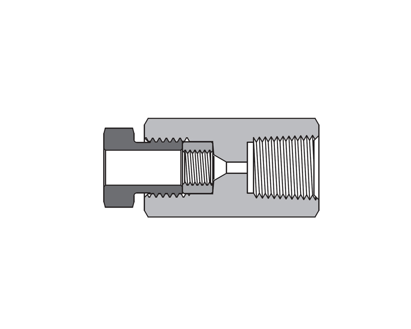 316 SS, FITOK AMH Series Adapter Fitting, Female to Female, 9/16&quot; Female 20M Series Medium Pressure Coned and Threaded Connection × 3/8 Female NPT