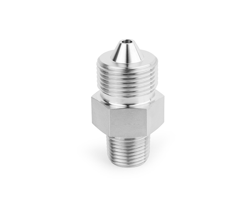 316 SS, FITOK AMH Series Adapter Fitting, Male to Male, 9/16&quot; Male 60 Series High Pressure Coned and Threaded Connection × 3/4 Male NPT