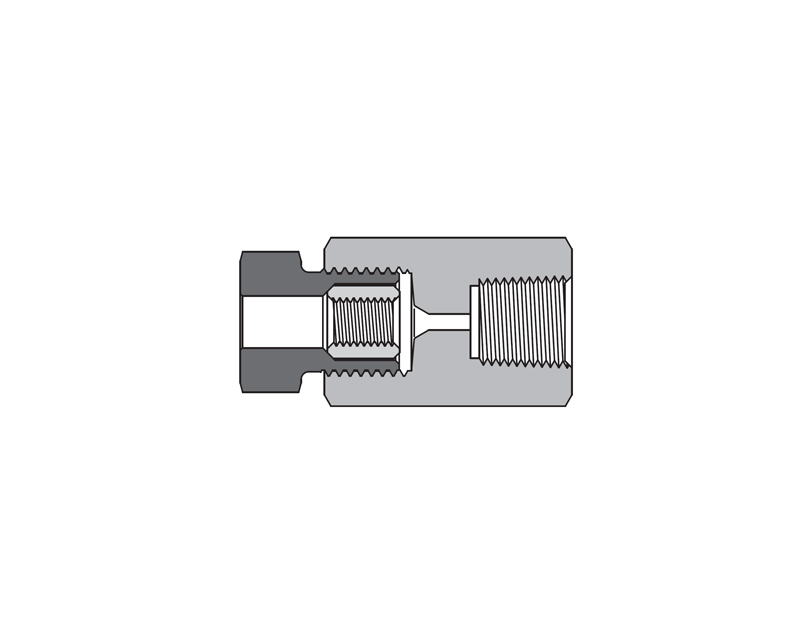 316 SS, FITOK AMH Series Adapter Fitting, Female to Female, 1/4" Female 60 Series High Pressure Coned and Threaded Connection × 1/2 Female NPT