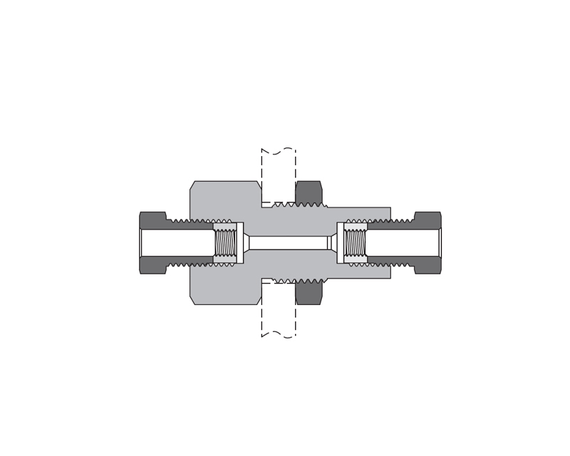 316 SS, FITOK 20M Series Medium Pressure Fitting, Coned and Threaded Connection, Bulkhead Union, 1/4&quot; O.D.