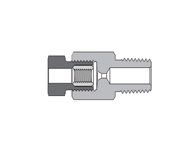 316 SS, FITOK AMH Series Adapter Fitting, Female to Male, 9/16&quot; Female 60 Series High Pressure Coned and Threaded × 1/2 Male NPT
