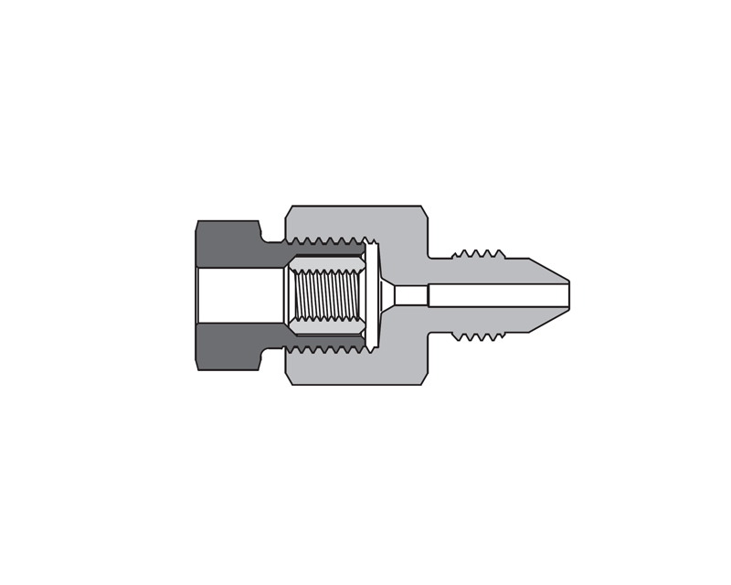 316 SS, AMH Series Adapter Fitting, Female to Male, 9/16&quot; Female 60 Series High Pressure × 9/16&quot; Male 20M Series Medium Pressure, Coned and Threaded Connection