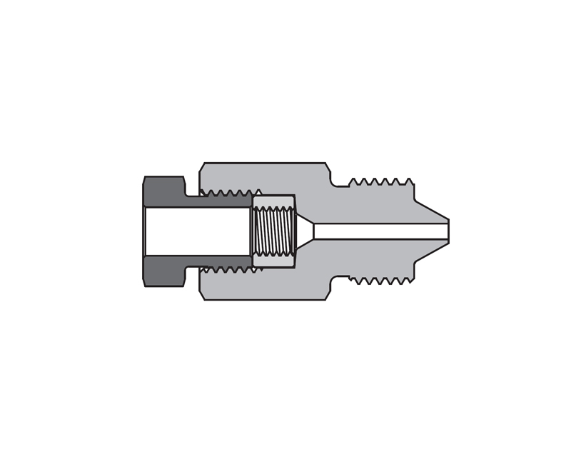 316 SS, AMH Series Adapter Fitting, Female to Male, 9/16&quot; Female 20M Series Medium Pressure × 1/4&quot; Male 60 Series High Pressure, Coned and Threaded Connection