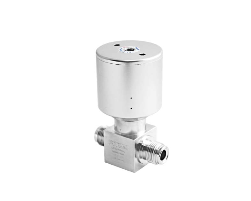 316L SS, DF Series Diaphragm Valve, High Pressure, High Flow, 1/2&quot; Male FR Fitting, PCTFE Seats, 3000psig(206bar), -10°F to 150°F(-23°C to 65°C), 0.8 Cv, Normally Closed Pneumatic Actuator, FC-03 FITOK Ultra High Purity Cleaning and Packaging