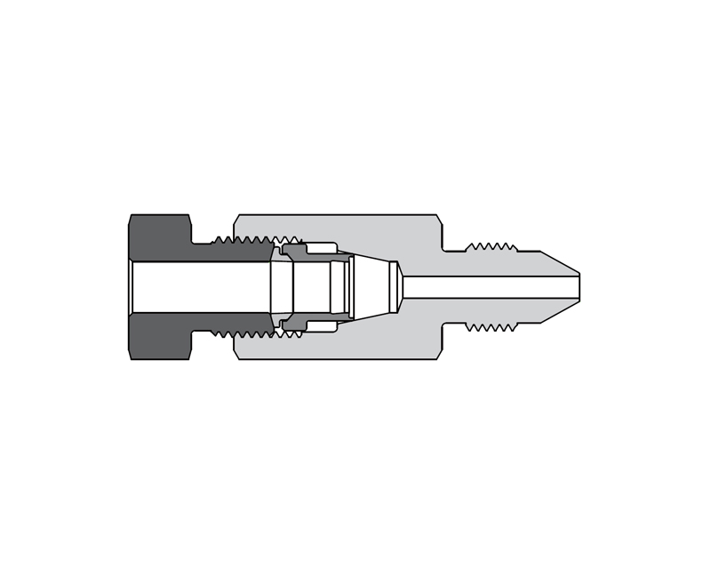 316 SS, AMH Series Adapter Fitting, Female to Male, 1/8" Female 20D Series Medium Pressure Tube Fitting × 3/8" Male 20M Series Medium Pressure Coned and Threaded Connection