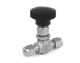 [NGSS-FL2-5] Needle Valve, Body: 316SS, MWP: 3,000psig, Packing: PTFE, Conn.: 1/8in. x 1/8in. Tube OD, 2-Ferrule, Orifice:2mm, Cv:0.09, Black Knob Handle