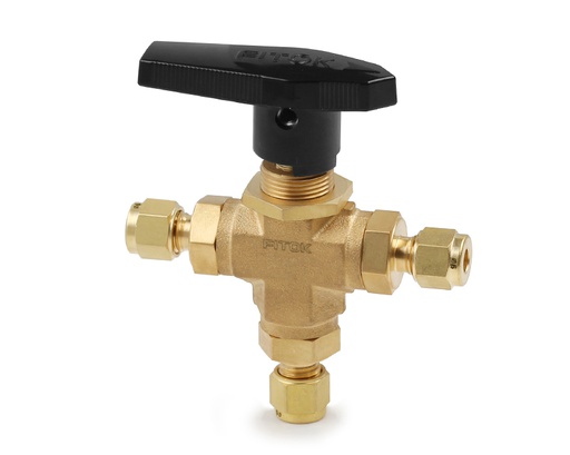 [BVSS-FNS4-05-3] Ball Valve, Body: 316SS, MWP: 1,500psig (Bottom Inlet), Seat: PTFE, Conn.: 3Ports x 1/4in. (F)NPT, Orifice:4.7mm, Cv:0.7, Black Nylon Handle, 3-Way