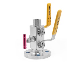 [DBBSS-BBN-FNS8-V4-V] 316 SS, DBB Series Instrument Double Block and Bleed Valve (BBN), Block: Ball(0.38&quot; Orifice), Block: Ball(0.38&quot; Orifice), Bleed: Needle, 1/2 Female NPT × 1/2 Female NPT × 1/4 Female NPT(Test Port with Plug), PTFE Packing, Valves vertically mounted