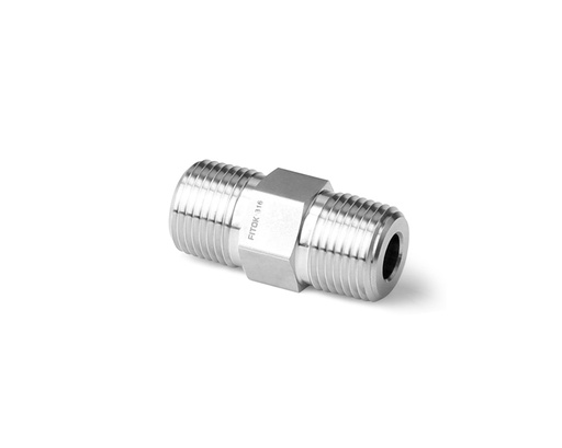 [SS-HPN-NS16-TM21] 316 SS, FITOK PMH Series High Pressure Pipe Fitting, Hex Nipple, 1 Male NPT Thread × 1 5/16-12 Male Type M