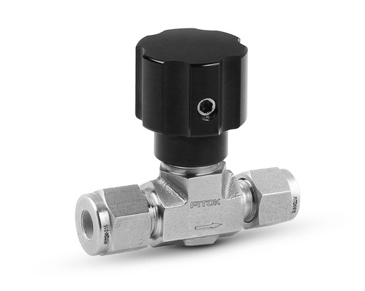 [NDSS-FL8-8] 316 SS, ND Series Needle Valve, Nonrotating-stem, 1/2" Tube Fitting, PCTFE Stem Tip, Fluorocarbon FKM O-ring, 3000psig(207bar), -20°F to 200°F(-28°C to 93°C), 0.25" Orifice (Cv 0.53)